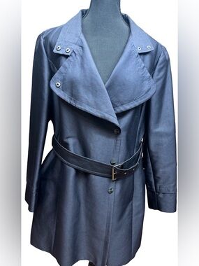 Kenneth Cole NY Navy Trench Coat Belted Classic Modern Women's XL Designer Coat!